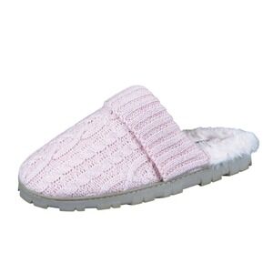 Sporto Cable Knit Women Slippers Sz XL 11-12 Indoor Outdoor Lounge Pink Faux Fur